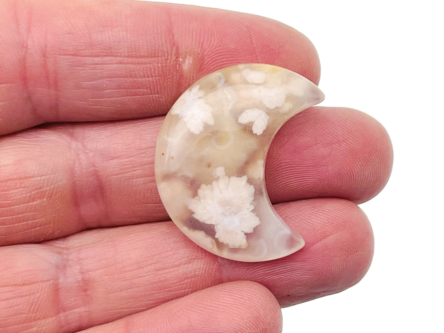 Lune en agate fleur - Lune en cristal - Lune sculptée - Cristal de guérison - Croissant de lune en pierre précieuse - 3 x 1,6 cm - MO1058