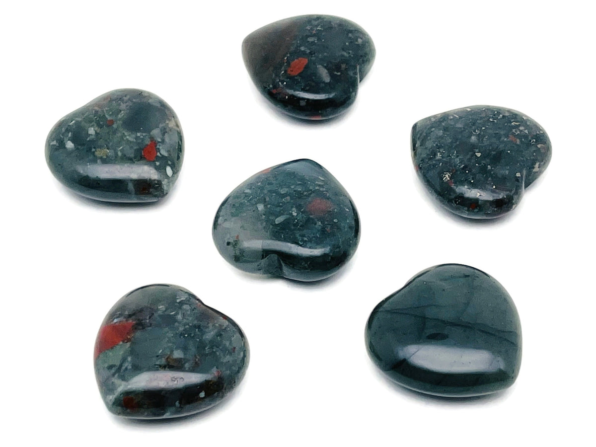 African Bloodstone Heart Gemstone, 30mm, polished red and green gemstone with natural patterns, by GemstoneGO.