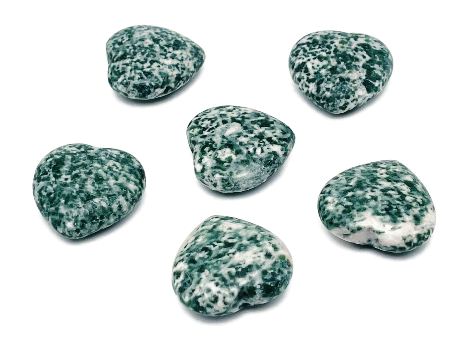 Green Dot Jade Heart Gemstone - Qinghai Stone - 30mm - HE1203