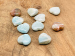 Amazonite heart-shaped gemstone, 25mm, from GemstoneGO featuring smooth, polished blue-green mineral with natural patterns.