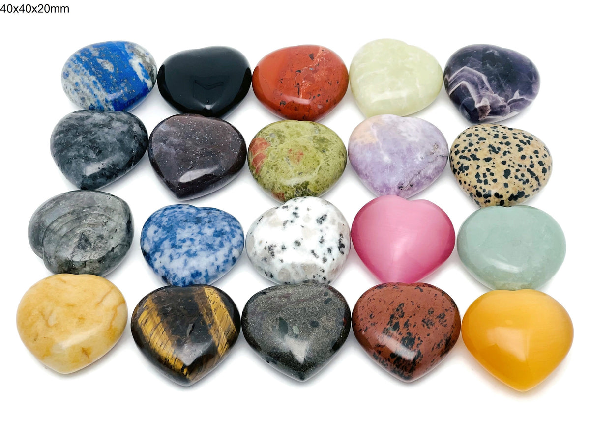Natural gemstone heart pendant from GemstoneGO, 40mm mixed crystal gemstone heart shaped jewelry piece.