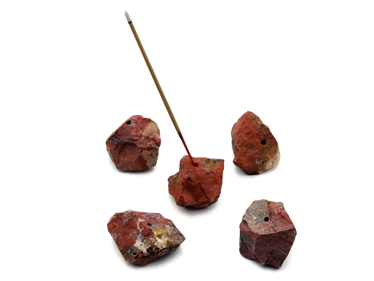 Red Jasper Rough Crystal Incense Holder - Crystal Incense Stick Holder - Handmade Carving - RS1008