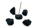 Black Tourmaline rough crystal incense holder by GemstoneGO, handcrafted carving for holding incense sticks.