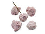 Pink Opal rough crystal incense holder with carved design, handmade gemstone incense stick holder, naturally textured and polished.