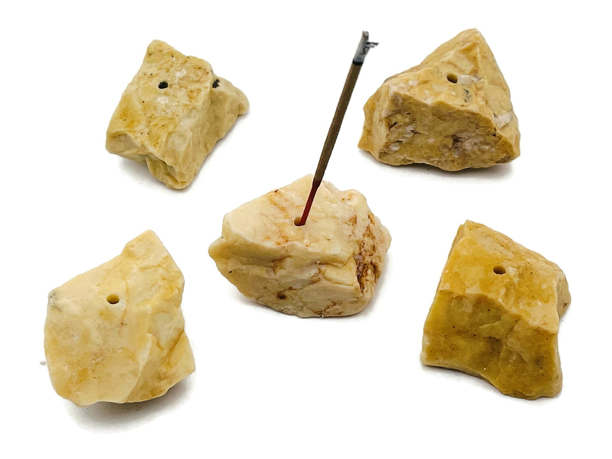 Yellow aventurine rough crystal incense holder with handmade carving, designed for incense sticks, by GemstoneGO.