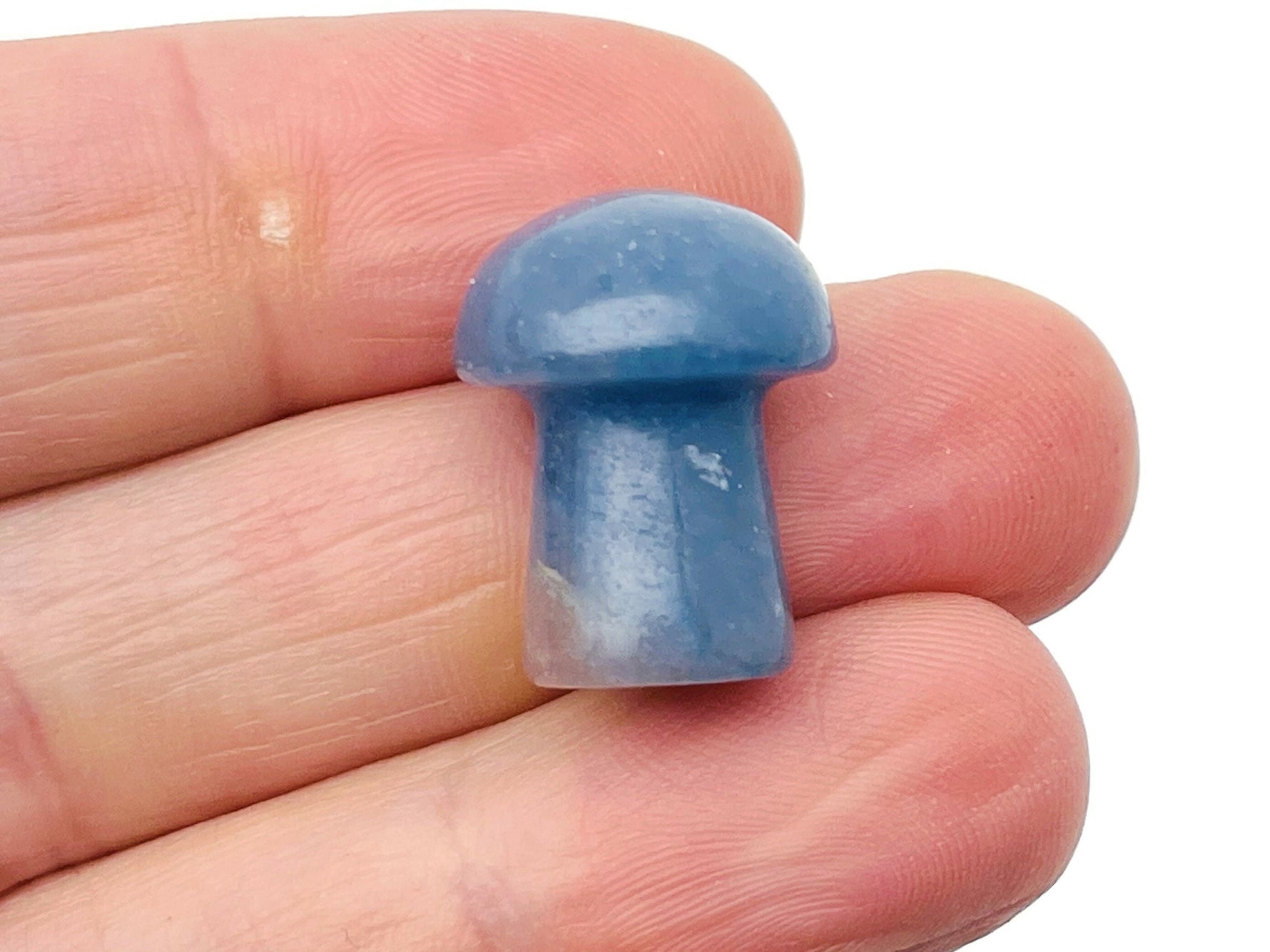 Blue aventurine mushroom carved gemstone pendant, 20mm, from GemstoneGO, showing a smooth, polished mushroom shape with detailed carving.
