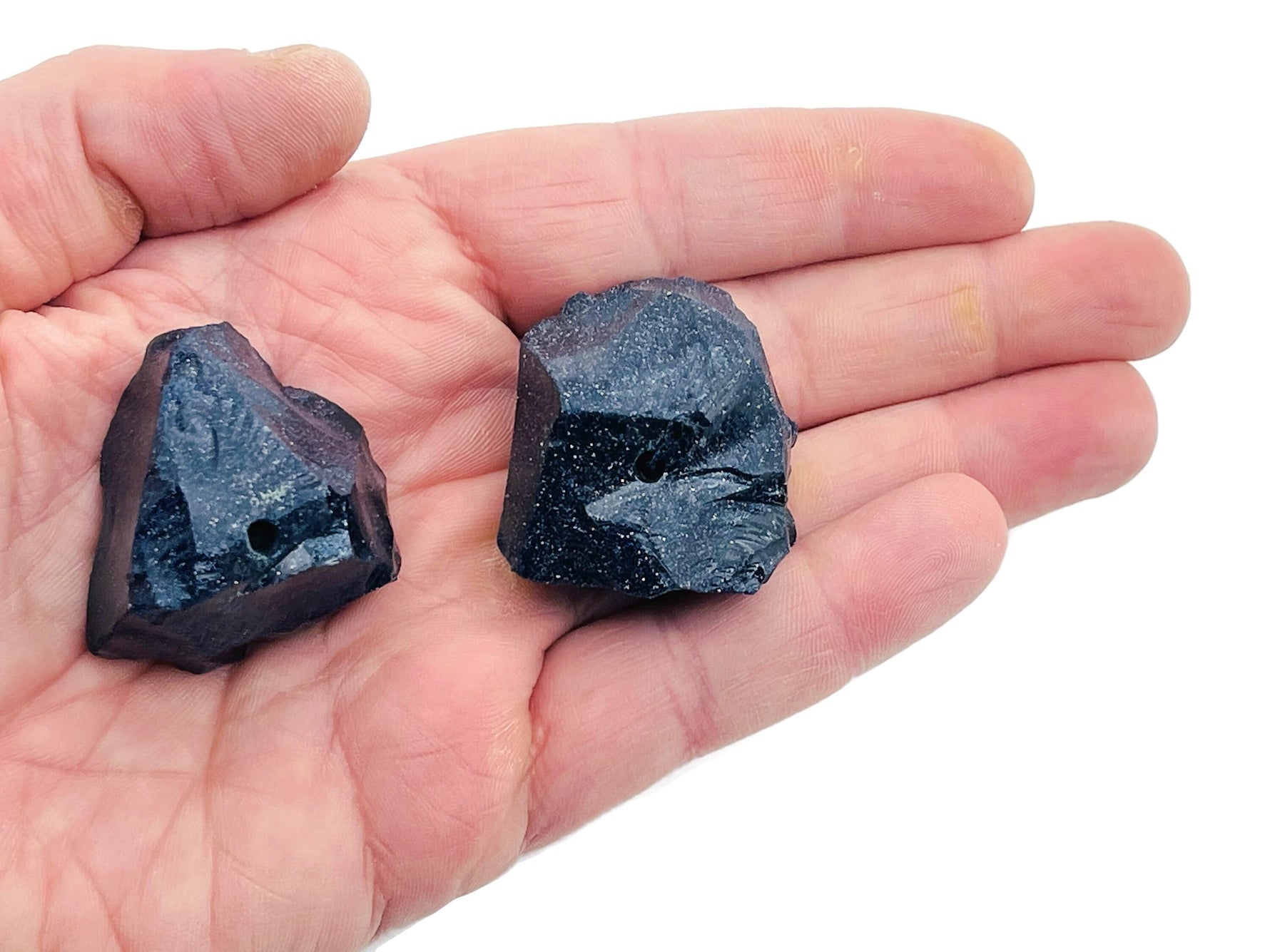 Blue Goldstone rough crystal incense holder with carved design, designed for incense sticks, handmade by GemstoneGO.