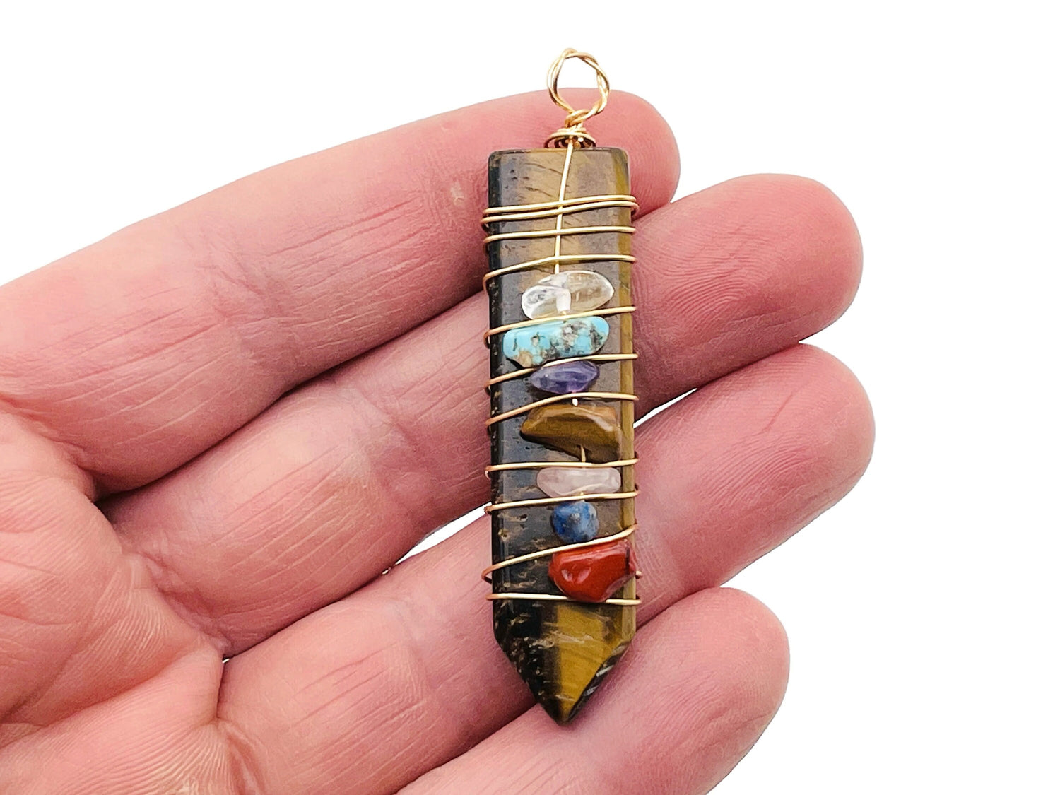 Tiger Eye Chakra Crystal Pendant - Brass Wire Wrapped Pendant - Crystals Healing - NC1203