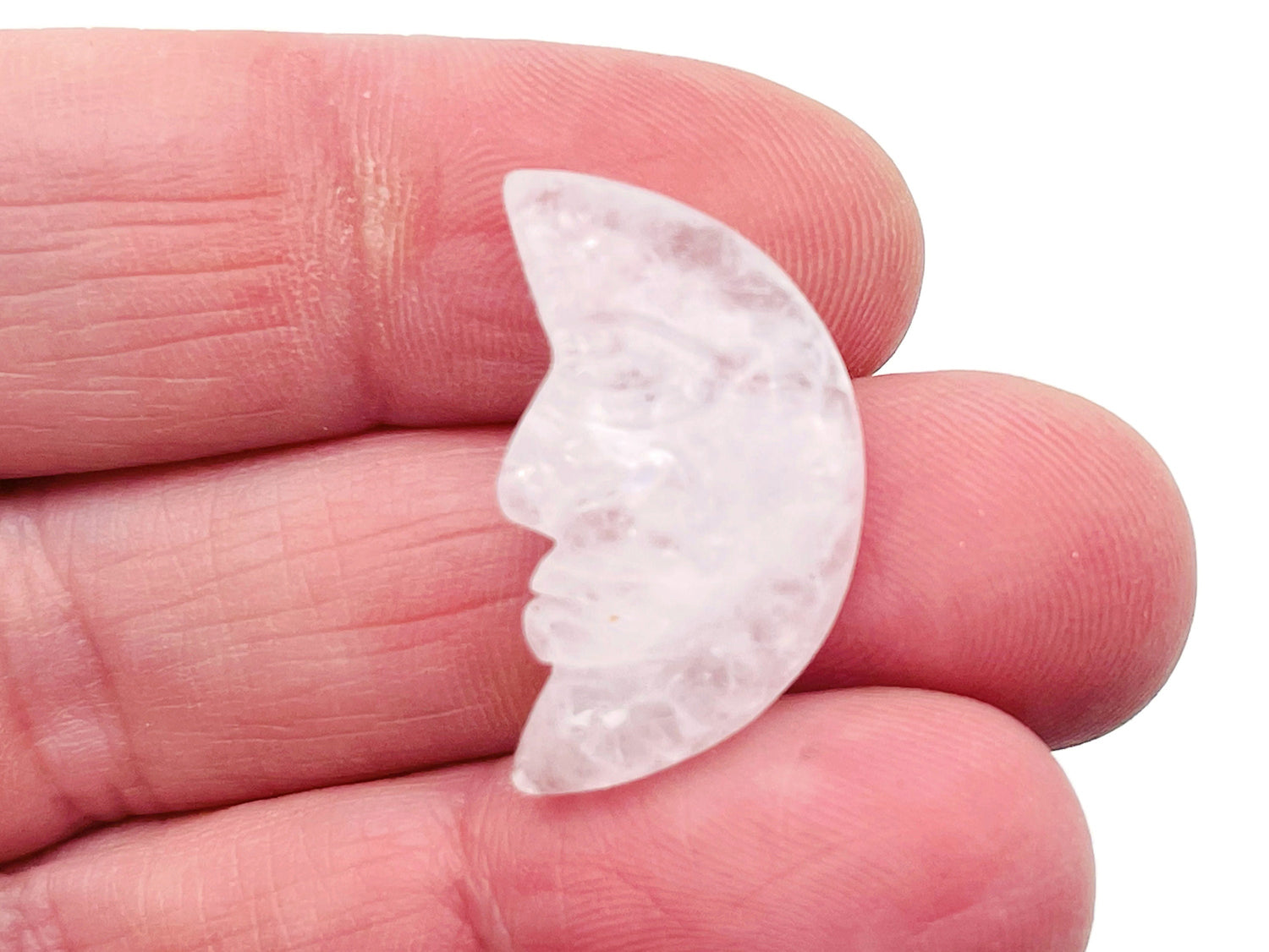Visage de lune en cristal de quartz clair - Lune souriante en cristal - Lune sculptée en pierre précieuse - Cristal de guérison - Croissant de lune en pierre précieuse ?€? 25 mm ?€? MS1005
