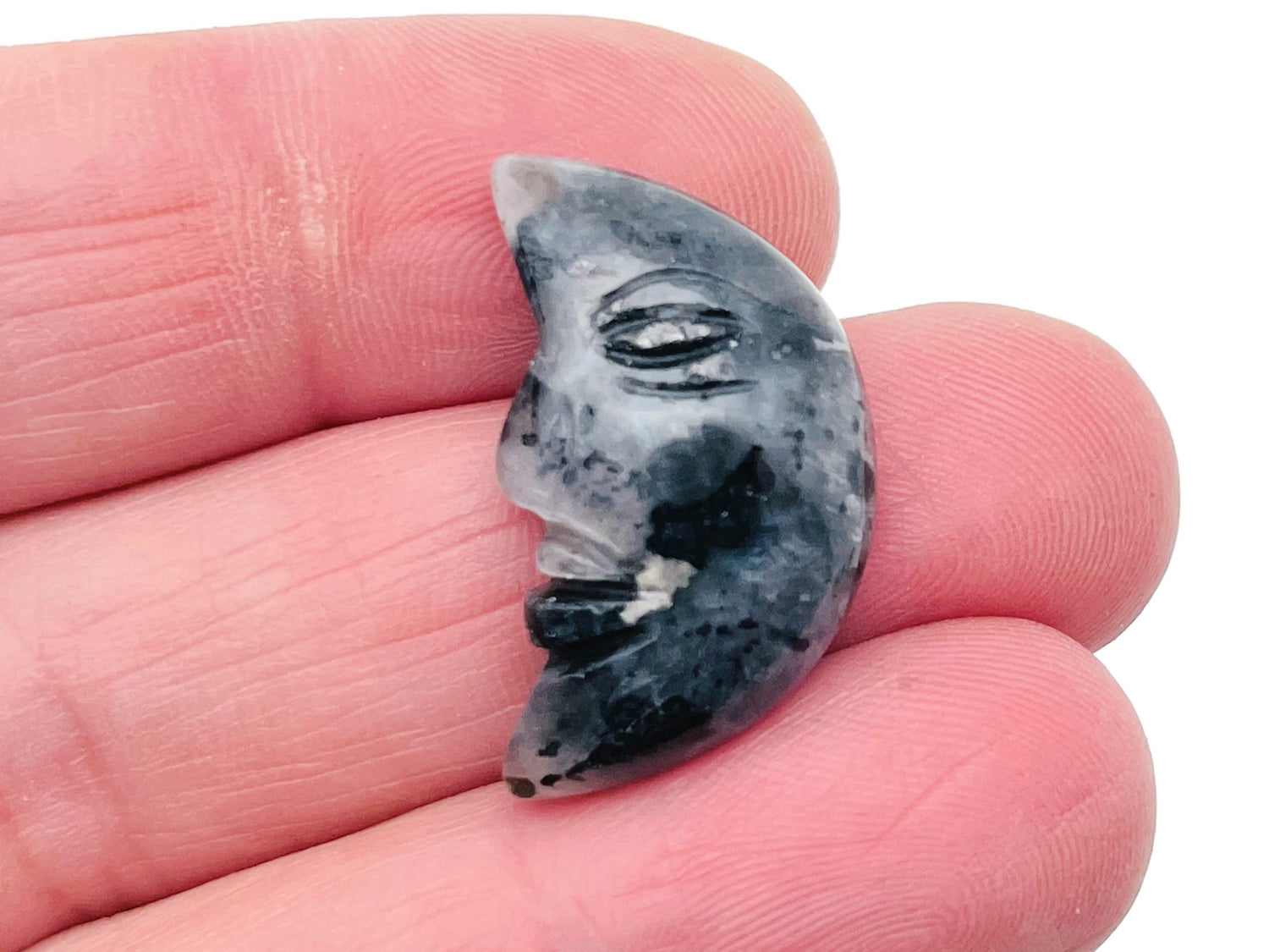 Larvikite Crystal Moon Face - Smile Moon - Carved Gemstone - 25mm - MS1011