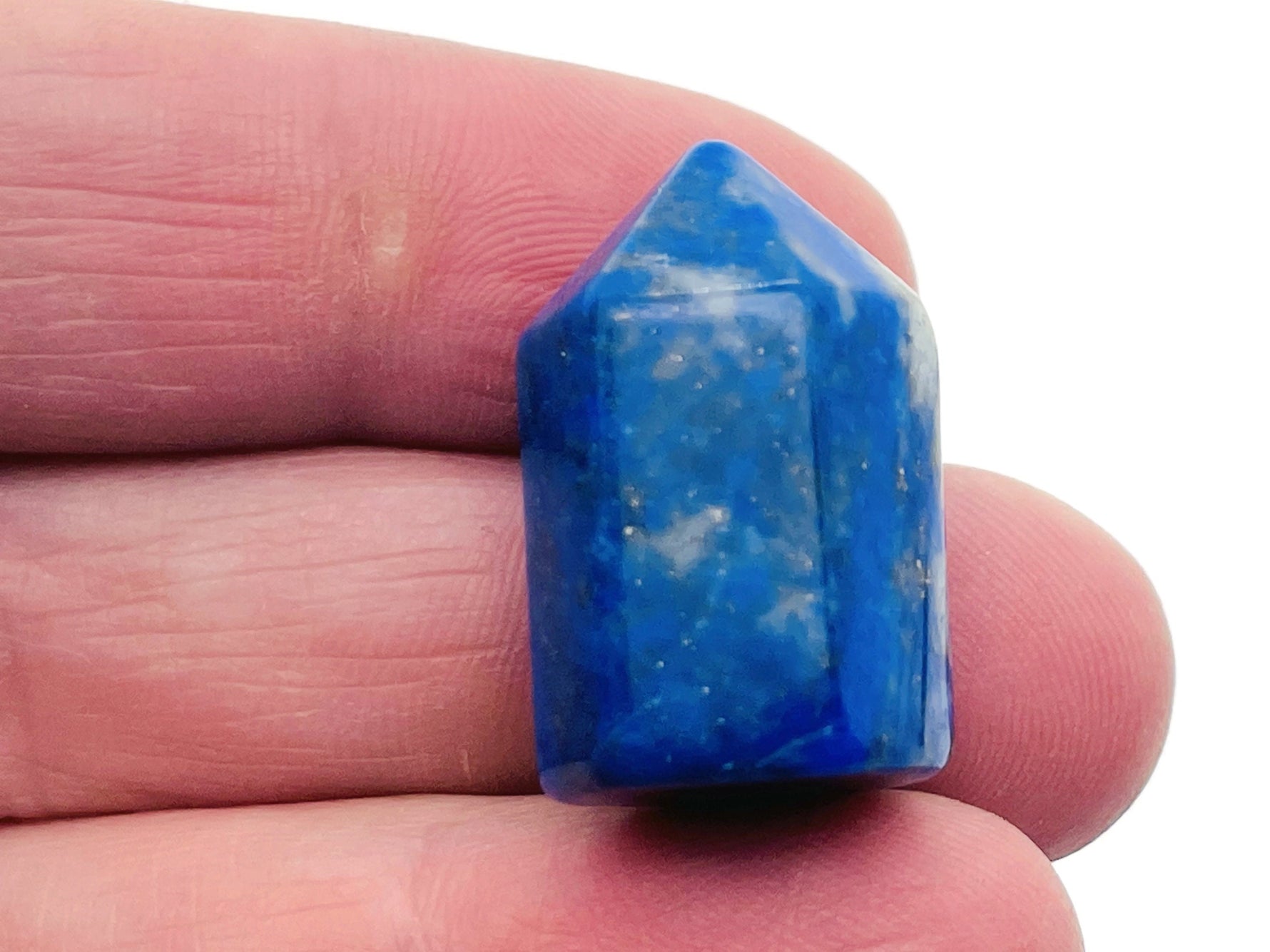 Lapis Lazuli obelisk tower crystal, 25mm, with deep blue color and gold flecks, from GemstoneGO.