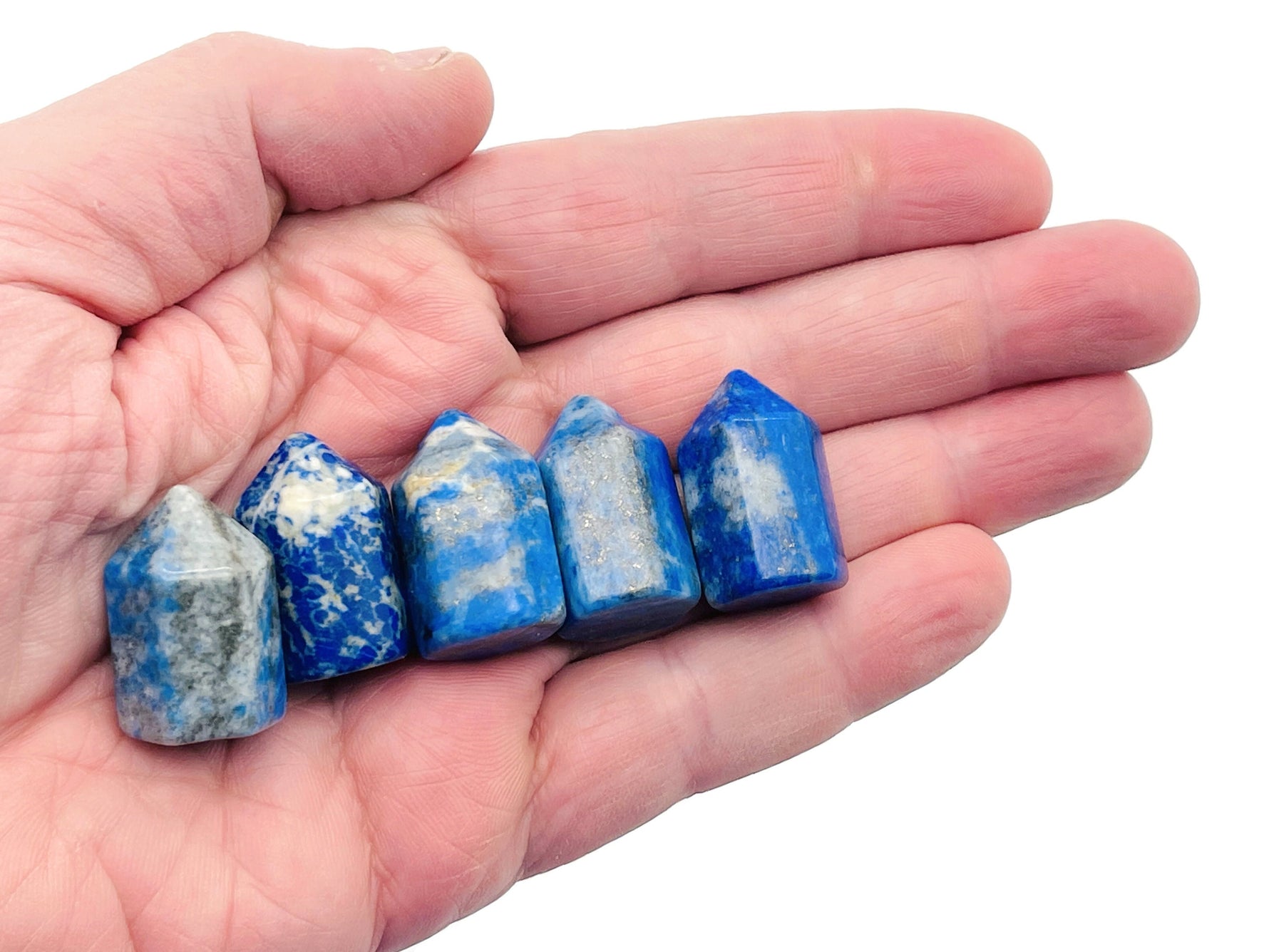 Lapis Lazuli obelisk tower crystal, 25mm, gemstone with deep blue and gold flecks, handcrafted by GemstoneGO.
