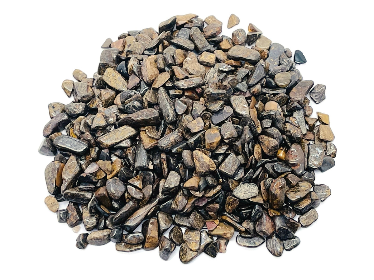 Bronzite crystal chips, semi-tumbled 5-7mm gemstone from GemstoneGO, suitable for jewelry making and crafts.