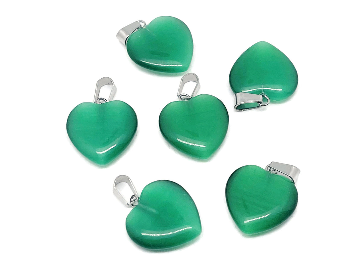 Green Cats Eye heart pendant with crystals, gemstone jewelry, healing crystal, mini pendant, from GemstoneGO.