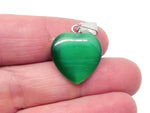 Green Cats Eye heart-shaped crystal pendant with healing crystals, featuring a small gemstone design by GemstoneGO.