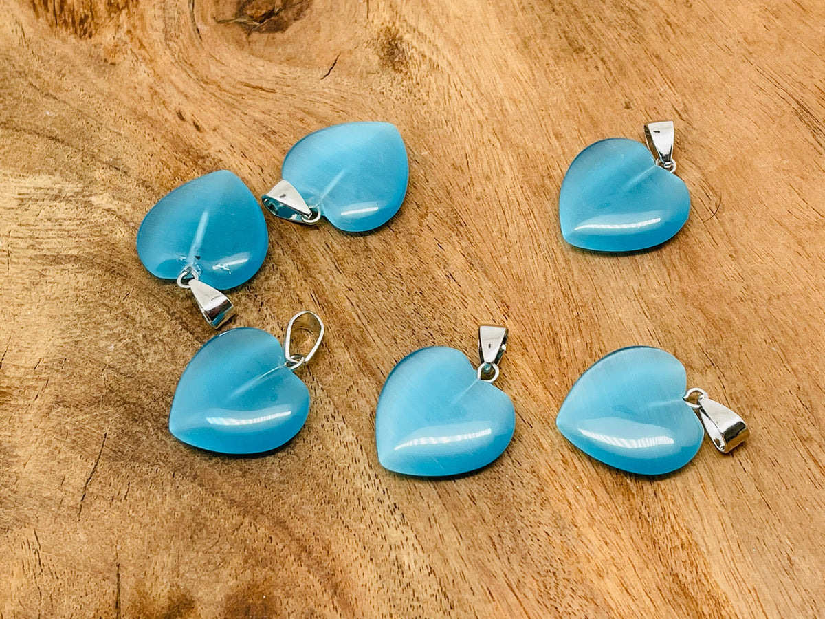 Blue Cats Eye heart pendant with crystals, gemstone jewelry, mini healing crystal pendant, crafted by GemstoneGO.