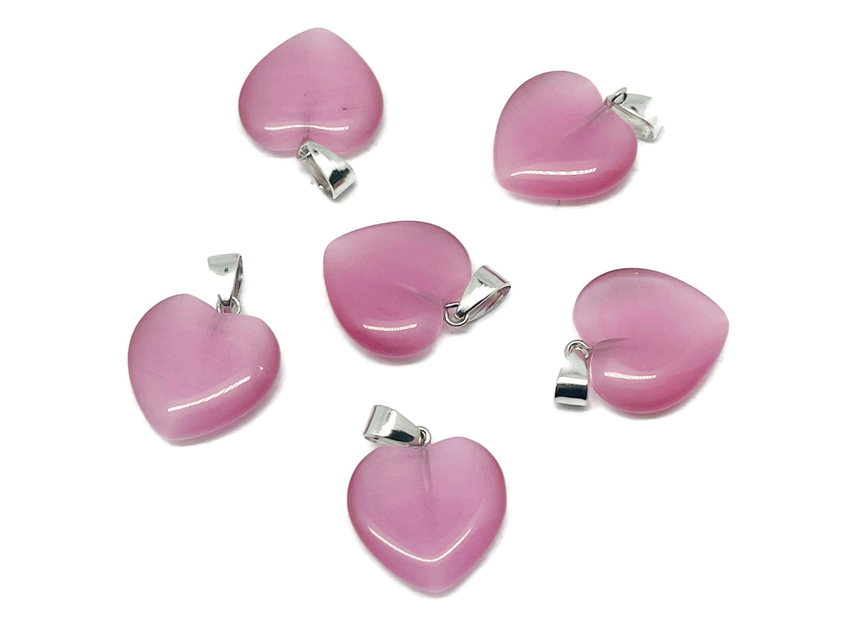 Pink cats eye heart pendant with crystals from GemstoneGO, showcasing a mini healing gemstone jewelry piece.