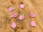 Pink cats eye heart pendant with crystals, gemstone jewelry by GemstoneGO, featuring a mini crystal design on a chain.