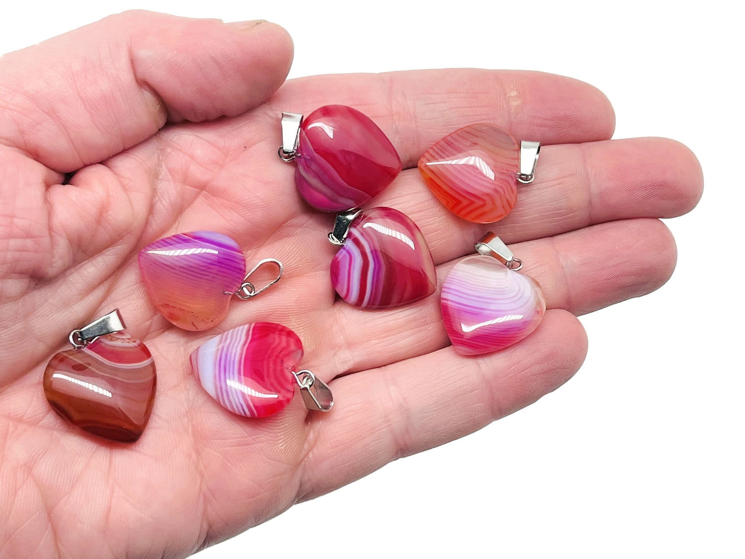 Pink Agate Heart Pendant - Crystals Pendant Healing - Mini Crystal Pendant - Gifts - BNC1009