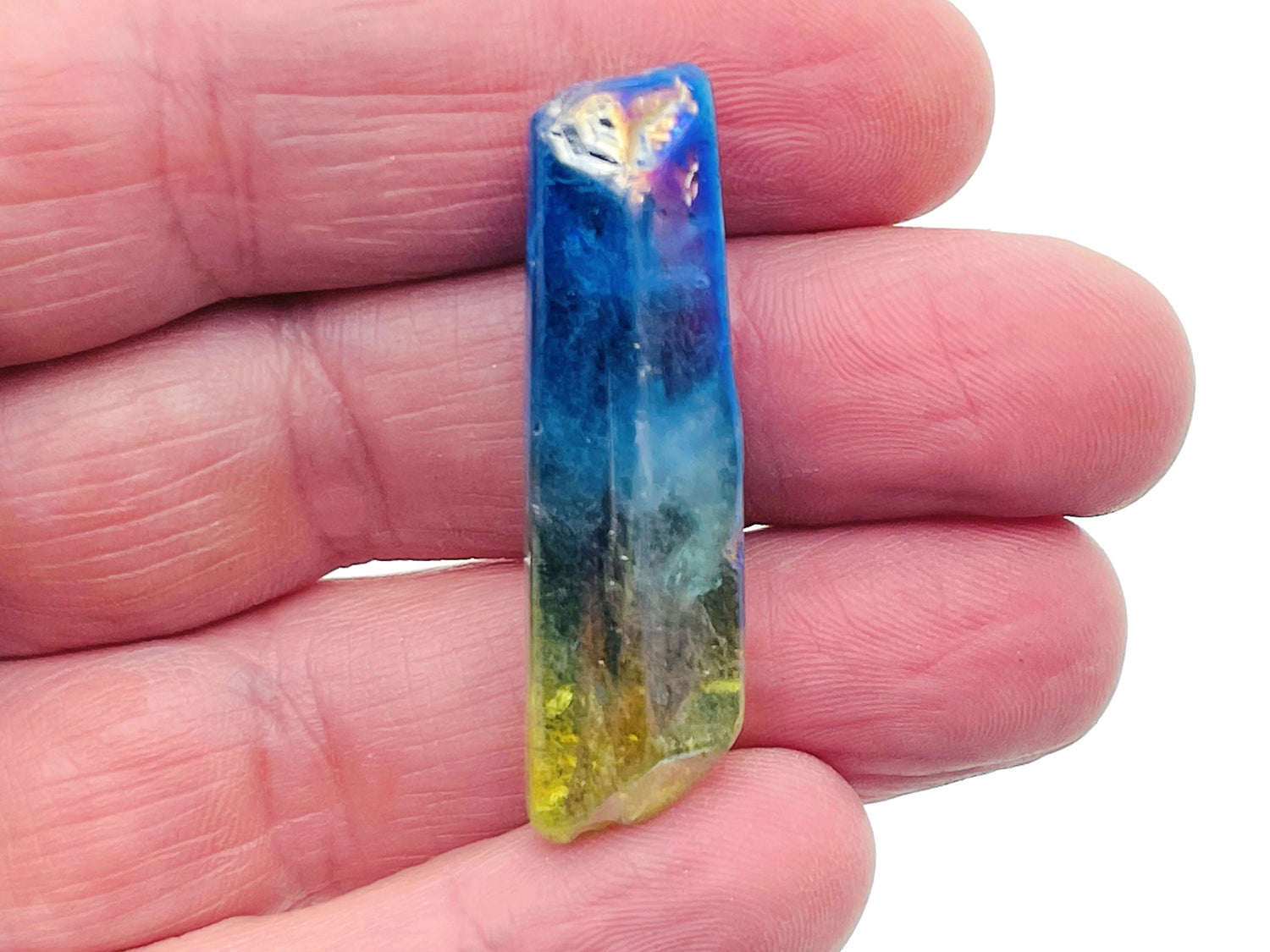 Rainbow Aura Quartz Point Gemstone - Dark Blue-Yellow Aura Stone - RA1242