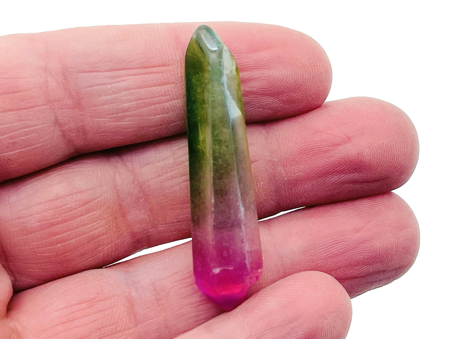 Rainbow Aura Quartz Point Gemstone - Green-Red Aura Stone - RA1243