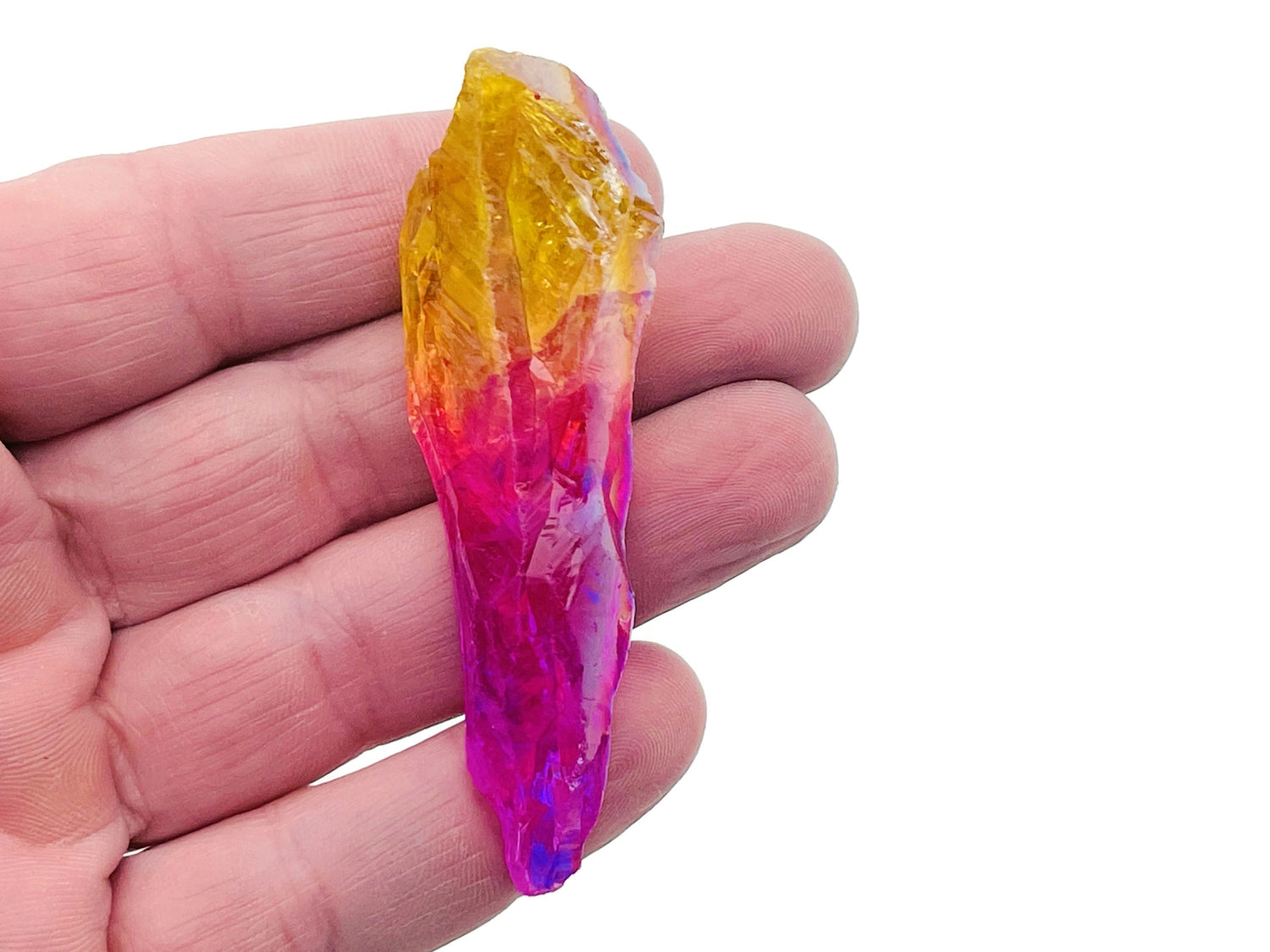 Rainbow Aura Quartz Point Gemstone - Rough Pink-Yellow Aura Quartz - RA1254