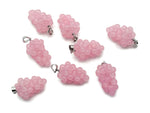 Rose quartz crystal pendant shaped like grapes from GemstoneGO, featuring a detailed cluster design with a silver chain.