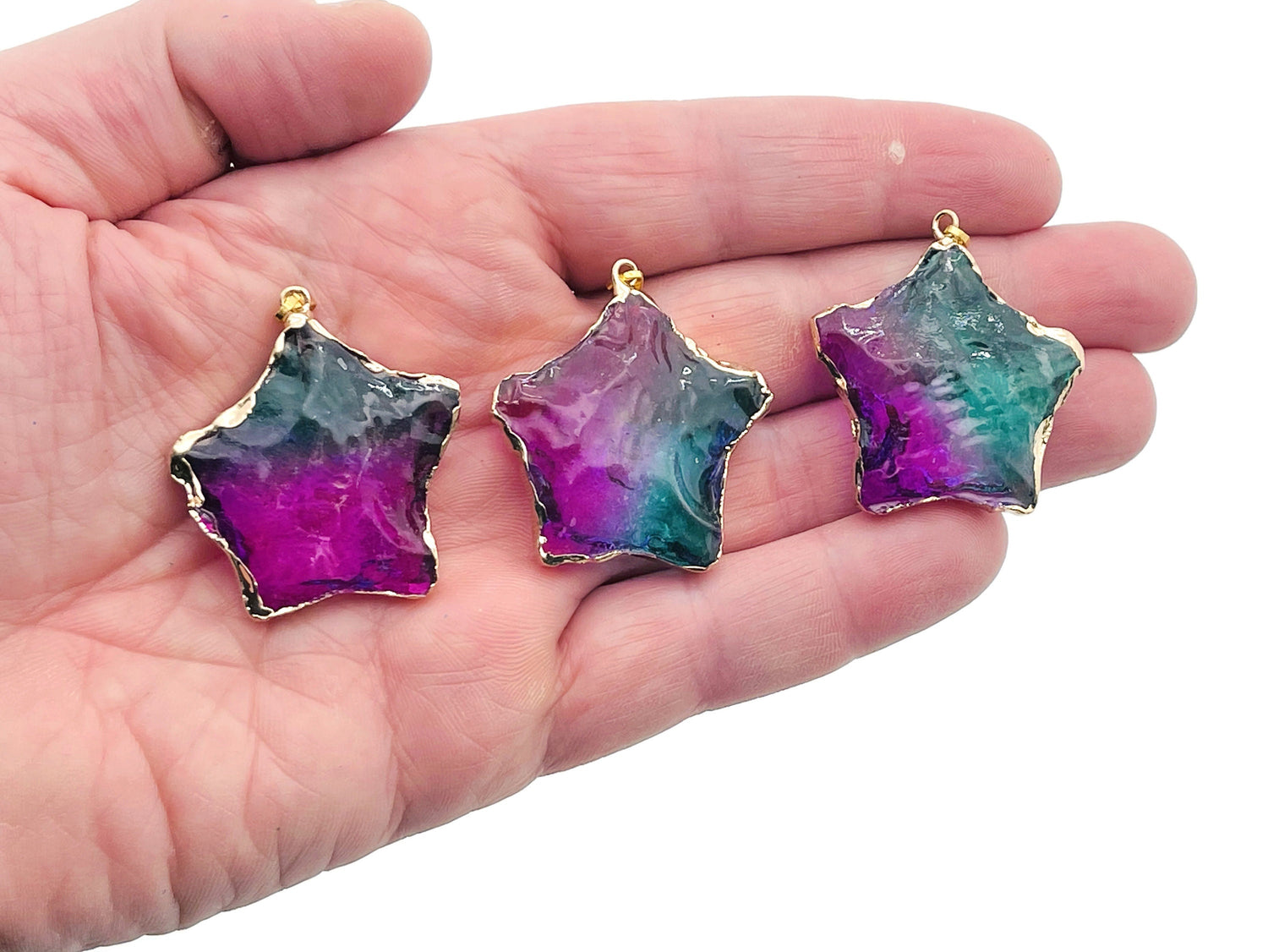 Rainbow Aura Star Crystal Pendant - Purple-Green Quartz - Loose Crystal - NC1223