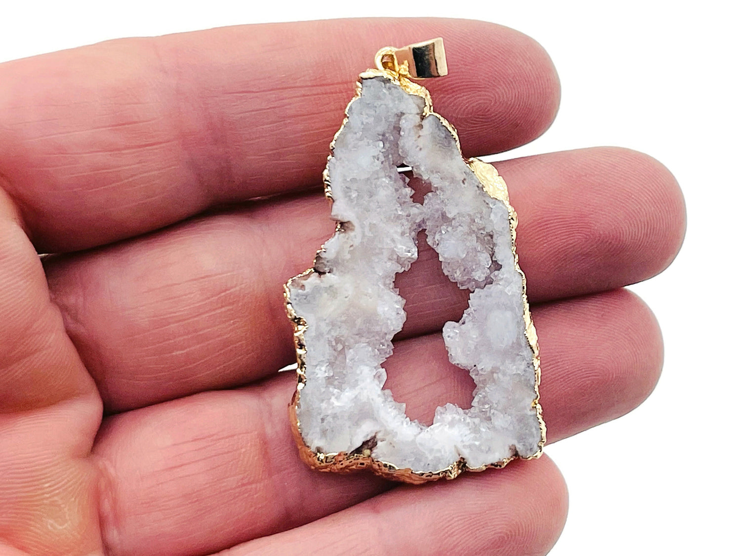 White Agate Geode Druzy Slice Crystal Pendant - Oco Agate Geode Pendant - NC1253