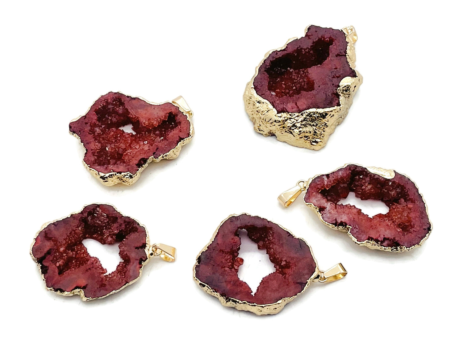 Red Agate Geode Druzy Slice Crystal Pendant - Oco Agate Geode Pendant - NC1254