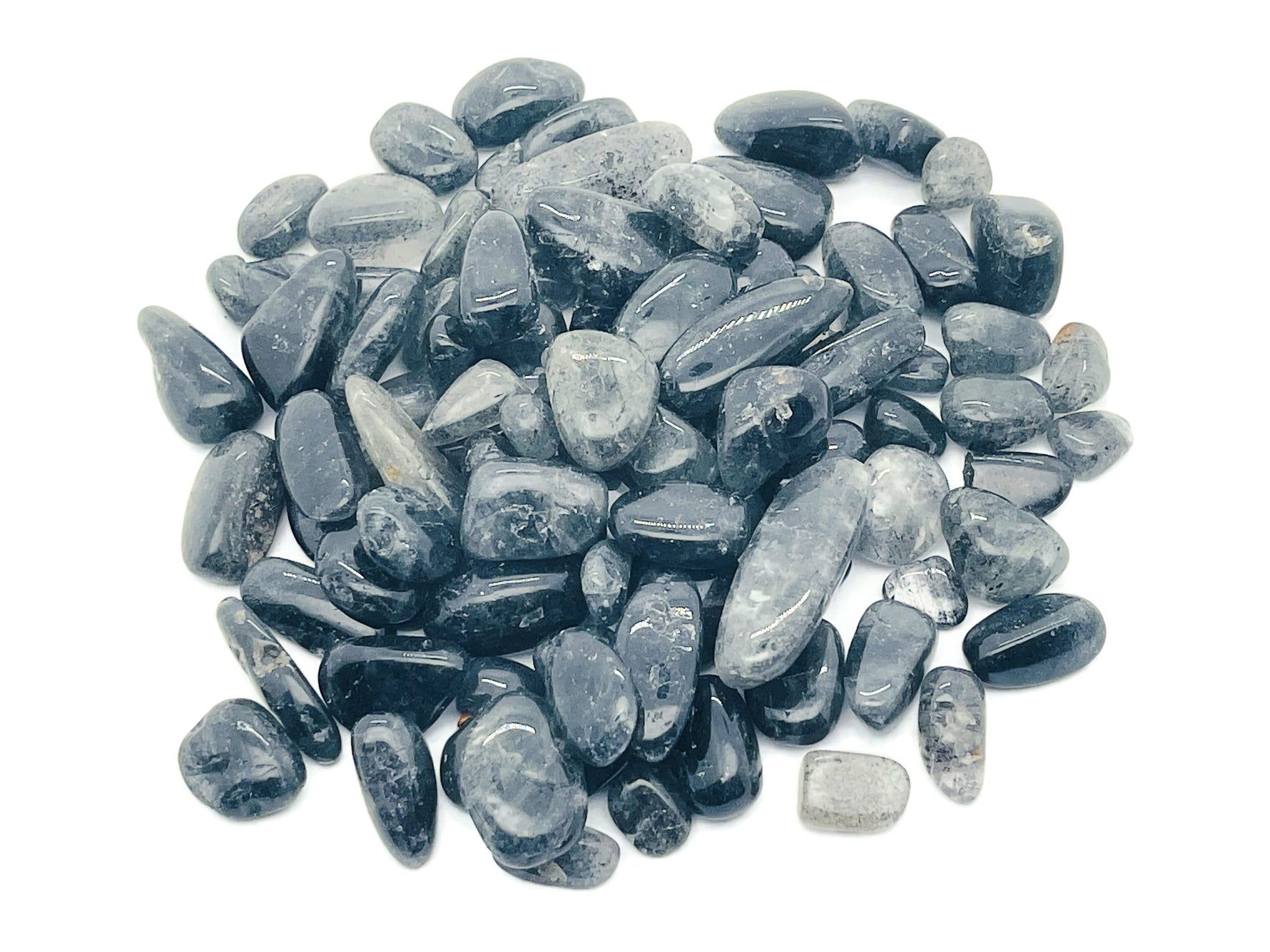 Black strawberry quartz crystal chips, semi-tumbled gemstone, 7-18mm, bulk selection, natural stone for jewelry or crafts.