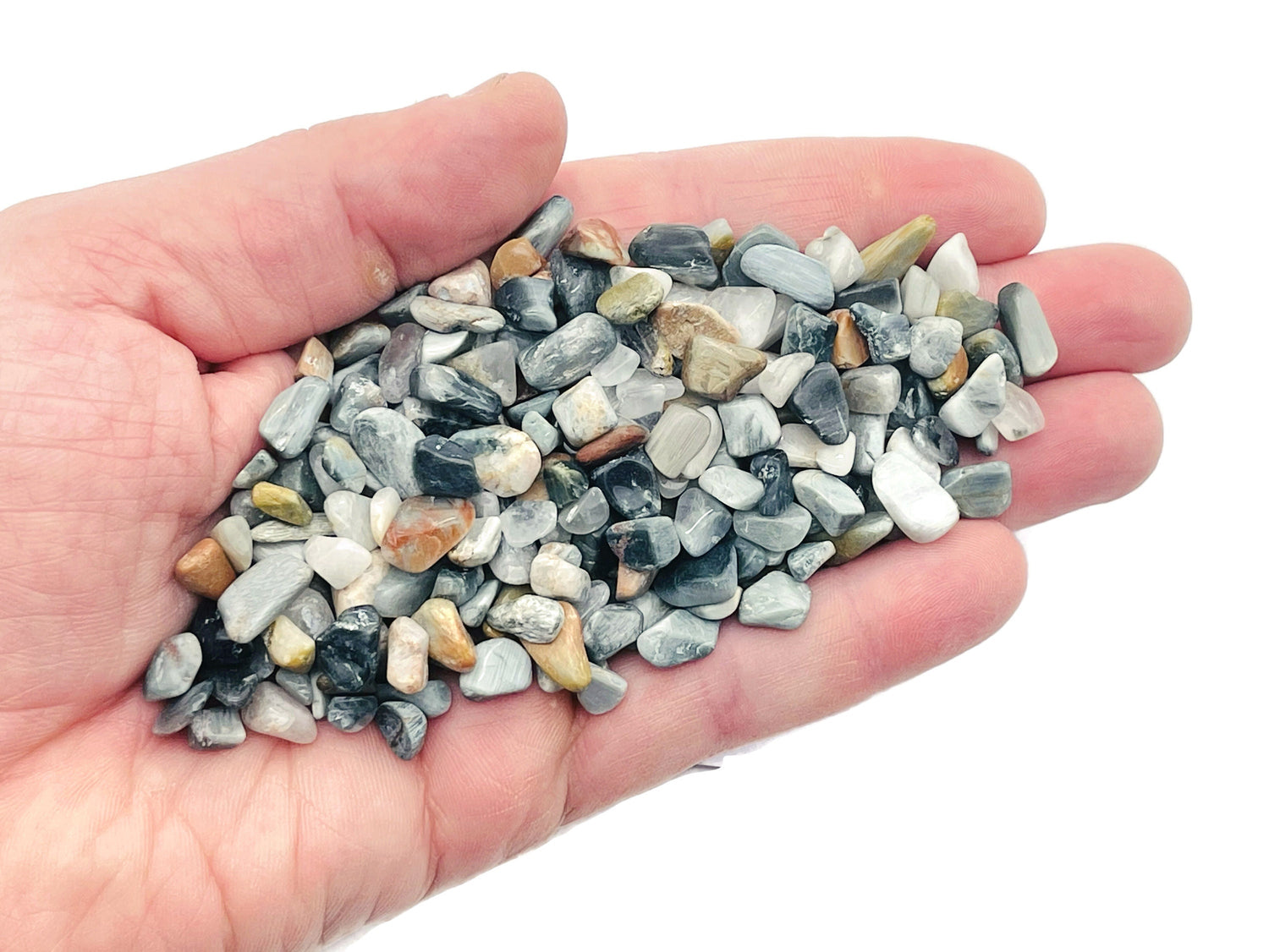 Hawk Eye Crystal Chips - Semi Tumbled Stone - Blue Tiger Eye - Bulk - 5-7mm - CP1229