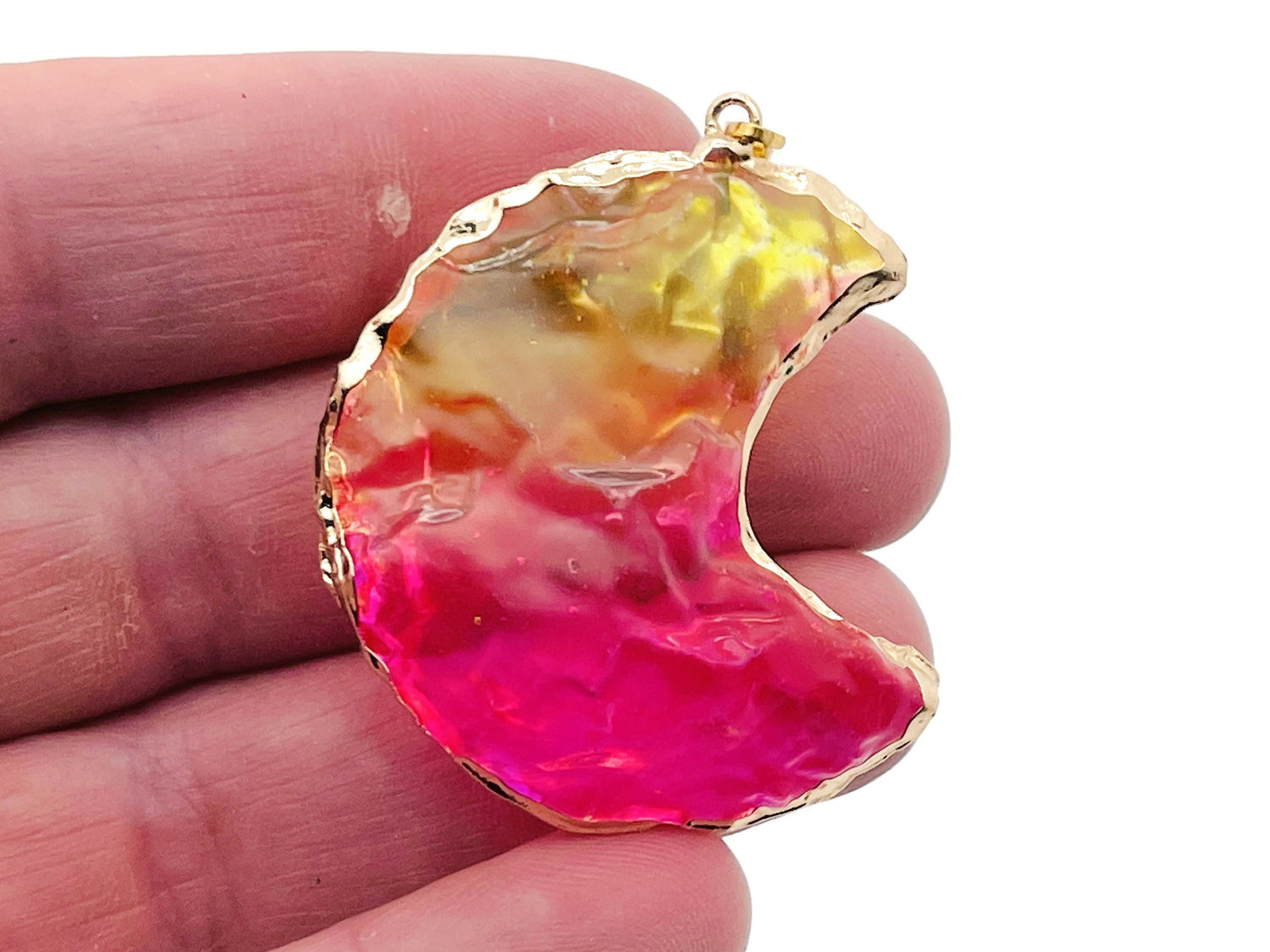 Rainbow Aura Moon Crystal Pendant - Yellow-Pink Quartz - Love Stone - NC1220