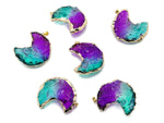 Blue-purple Rainbow Aura Moon crystal pendant with love stone design by GemstoneGO, showcasing its iridescent rainbow glow.