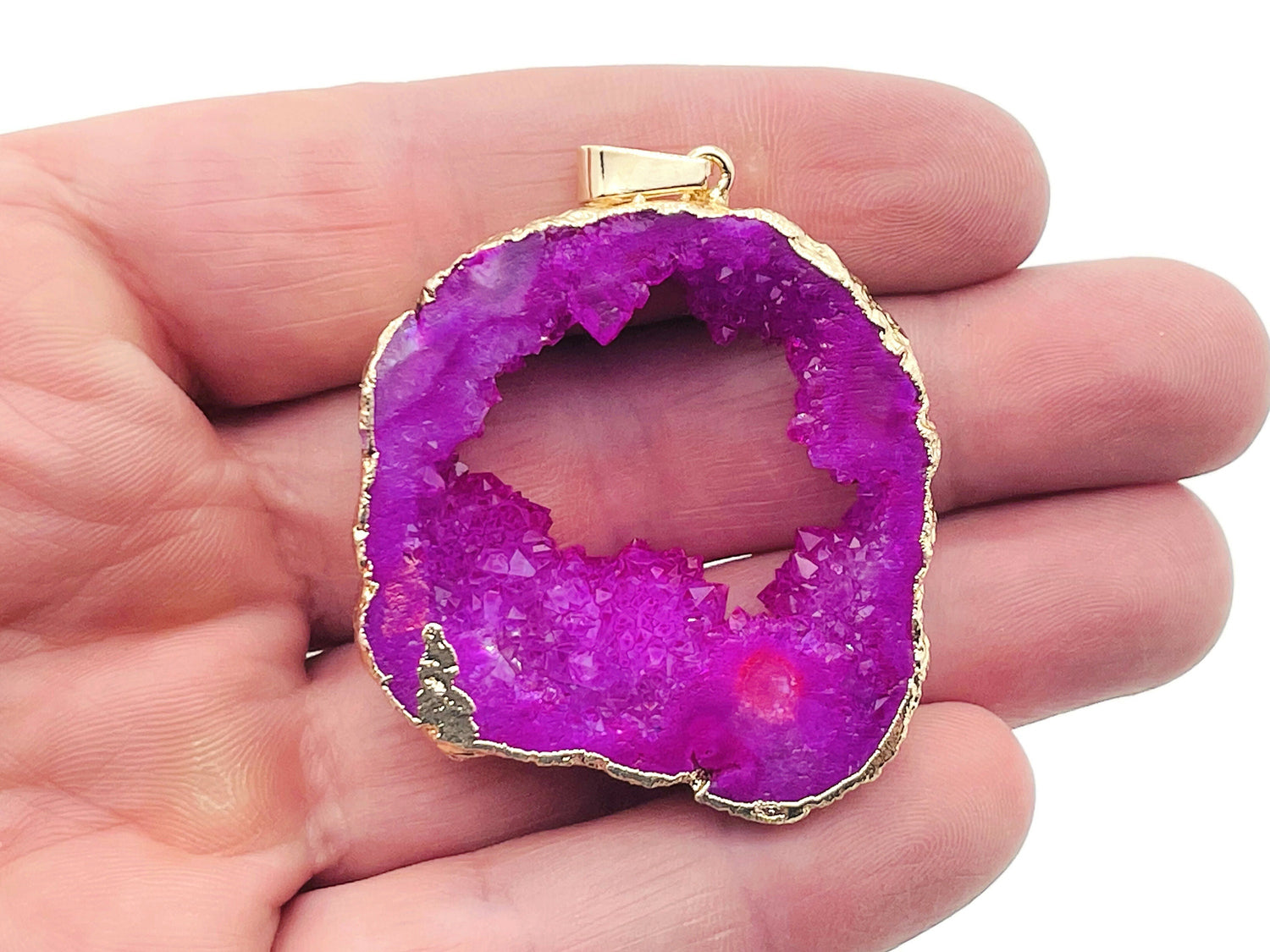 Pink Agate Geode Druzy Slice Crystal Pendant - Oco Agate Geode Pendant - NC1252