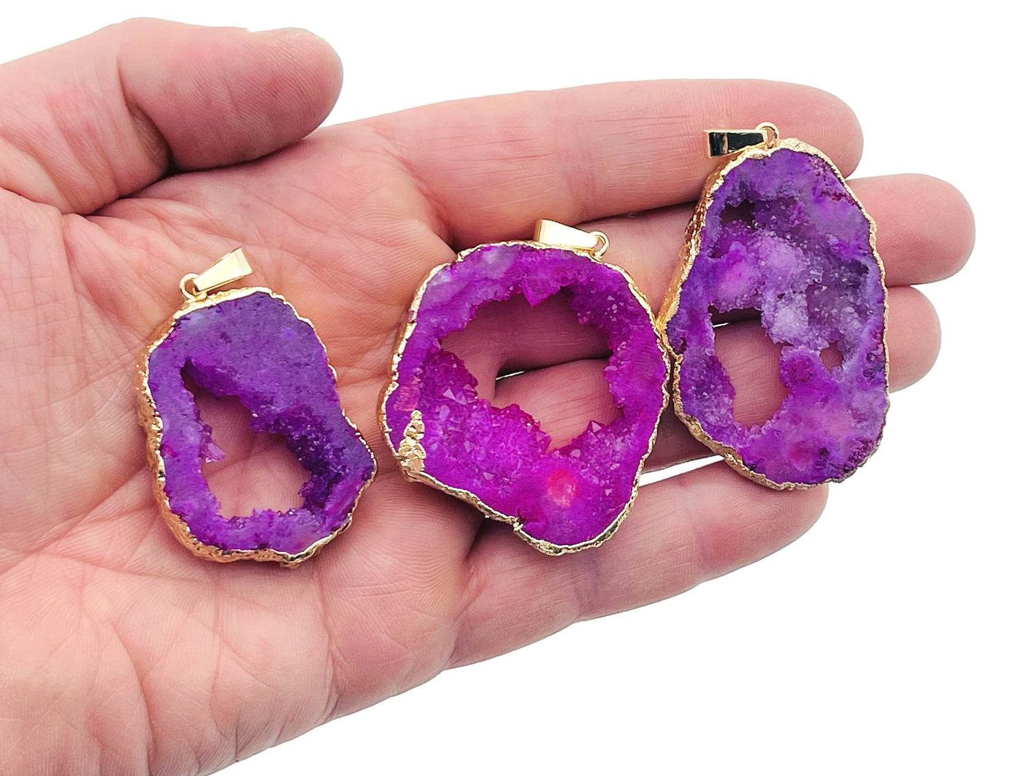 Pink Agate Geode Druzy Slice Crystal Pendant - Oco Agate Geode Pendant - NC1252