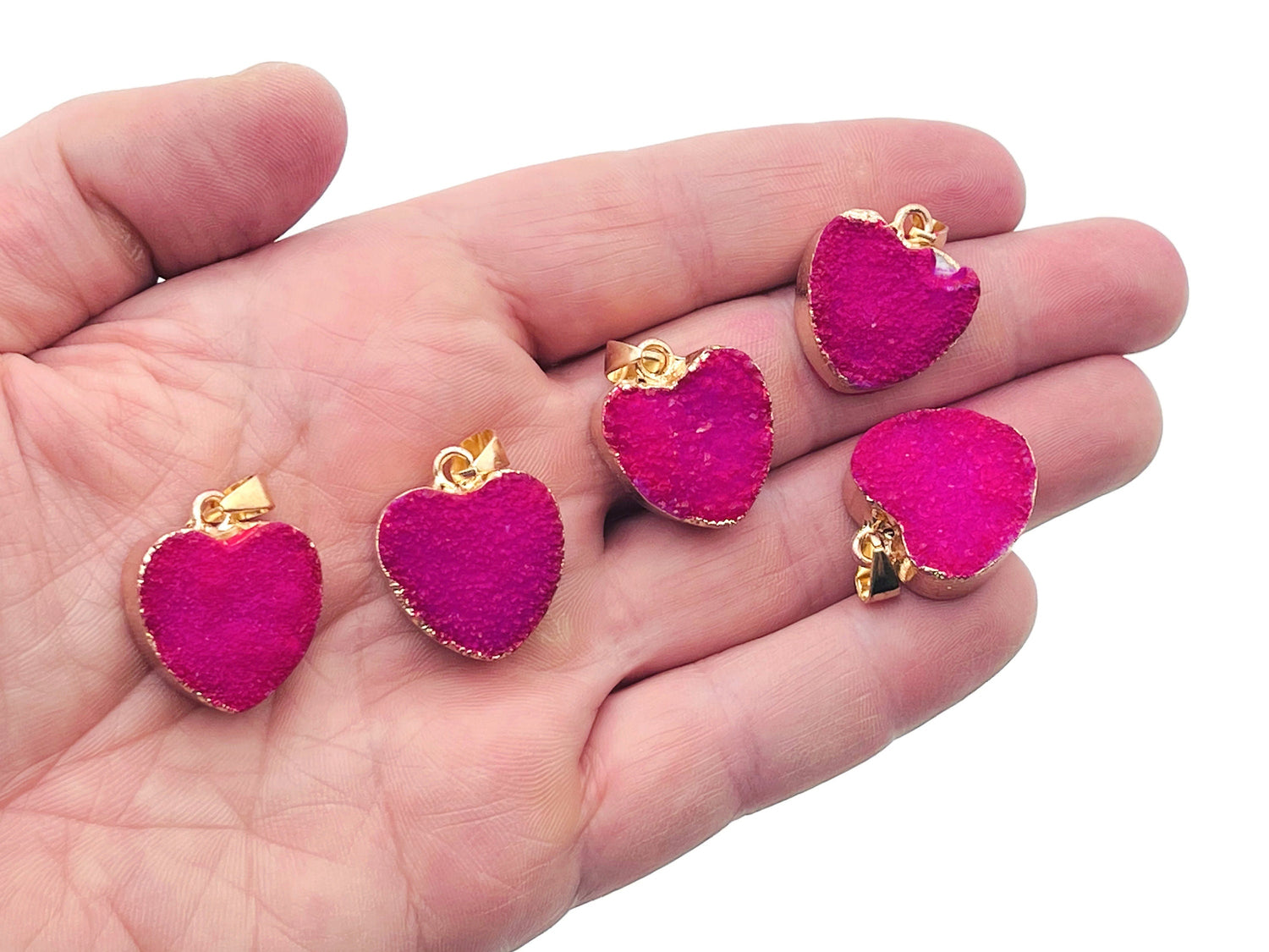 Pink Agate Heart Geode Druzy Slice Crystal Pendant - Oco Agate Geode Pendant - NC1258