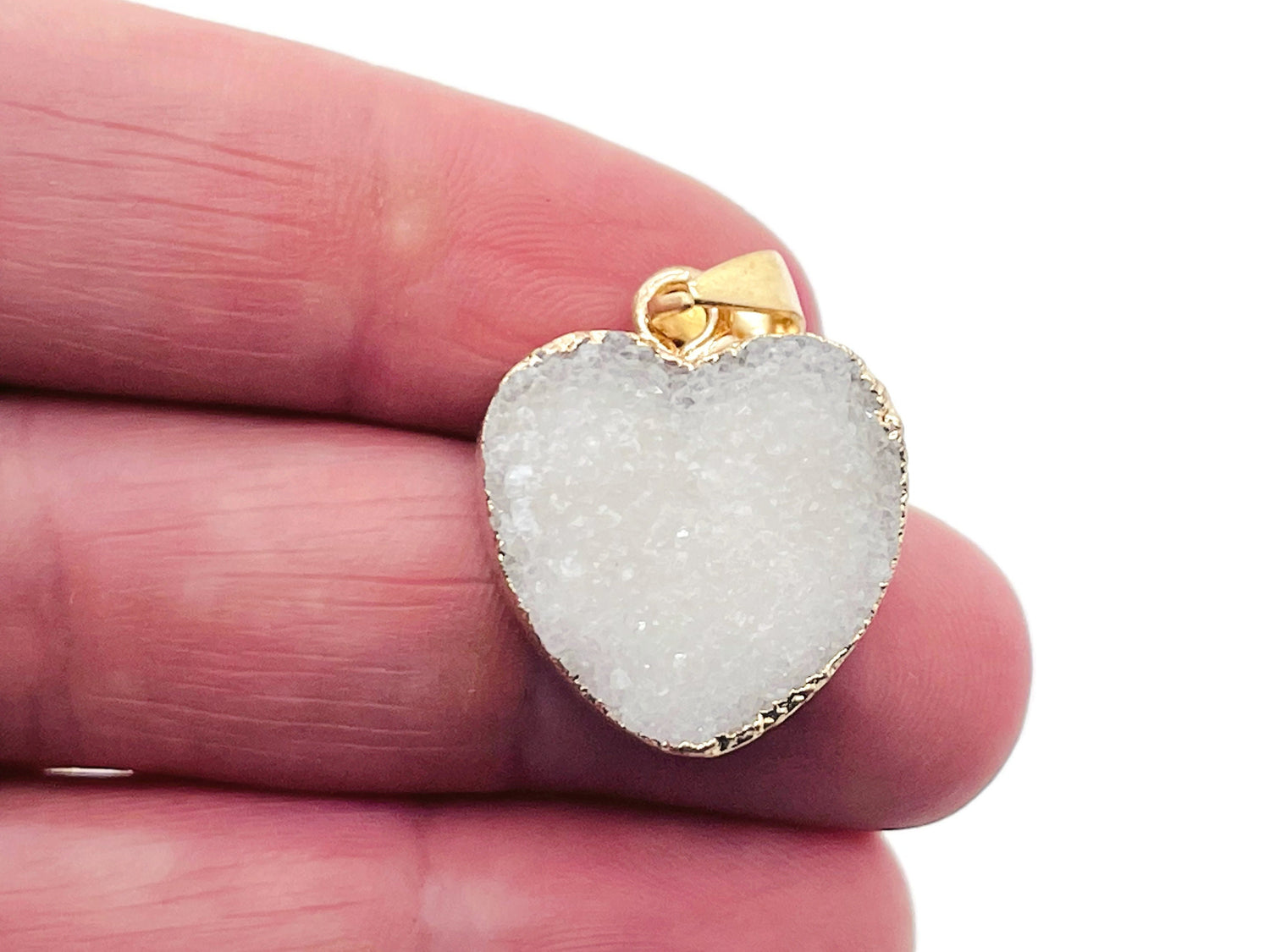 White Agate Heart Geode Druzy Slice Crystal Pendant - Oco Agate Geode Pendant - NC1259