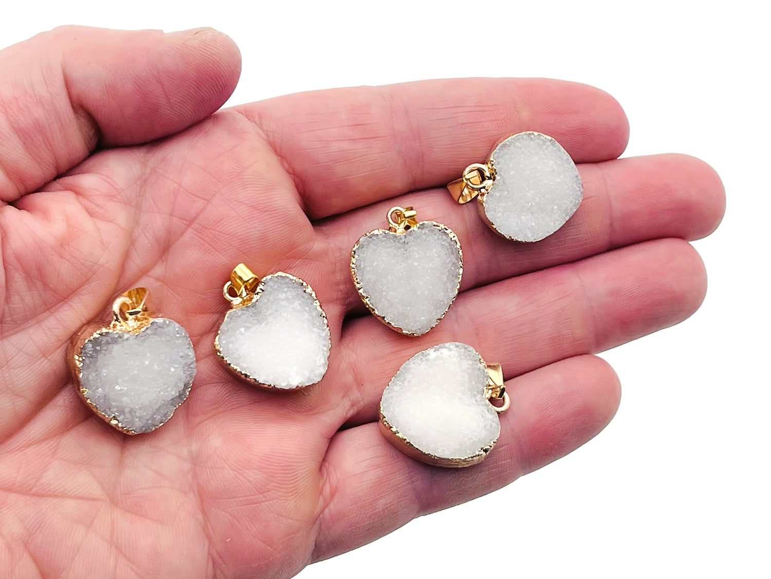 White Agate Heart Geode Druzy Slice Crystal Pendant - Oco Agate Geode Pendant - NC1259