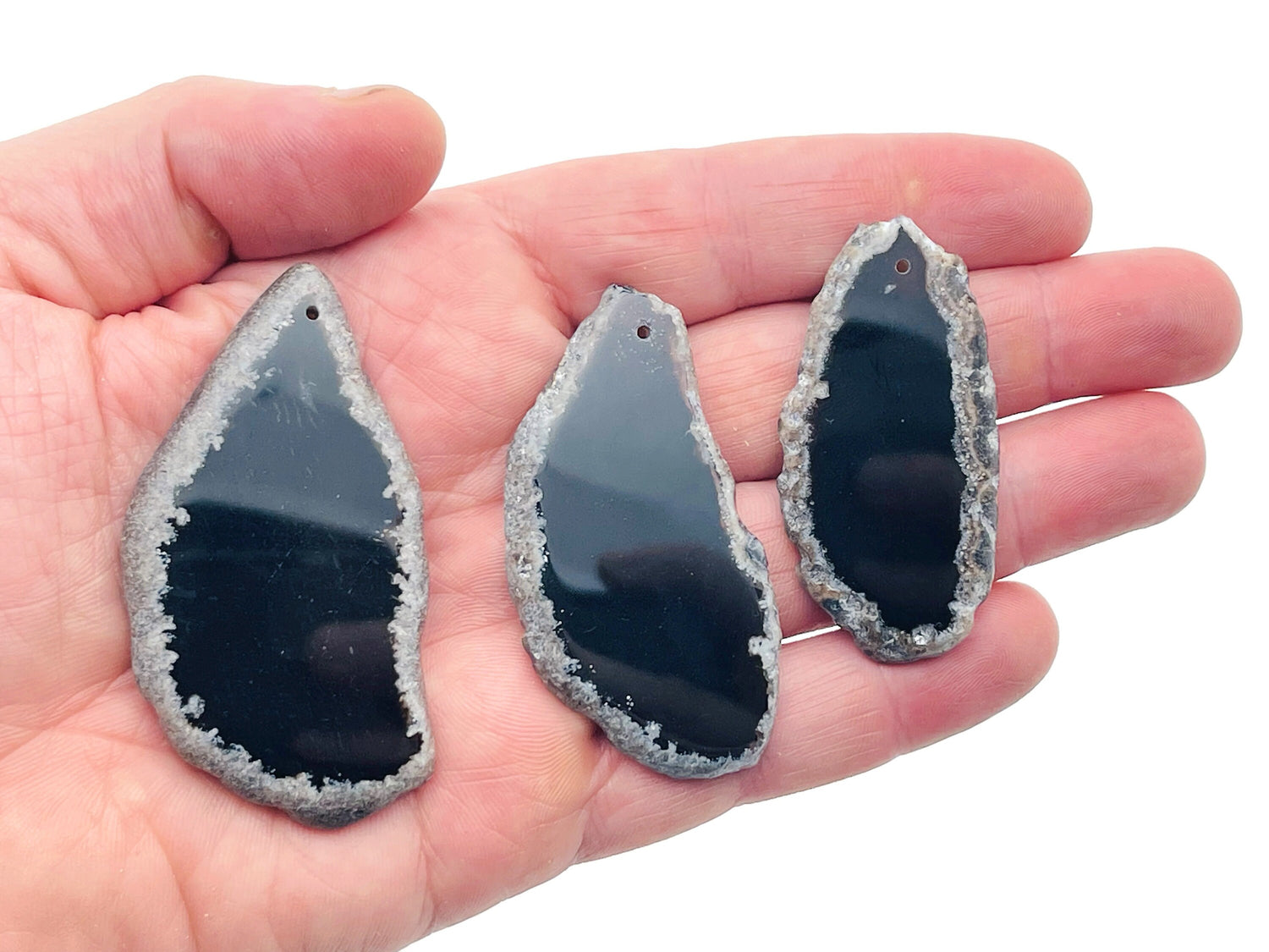 Black Agate Slice Drilled - Black Agate Slice Hole Geode Crystal Pendant - NC1243