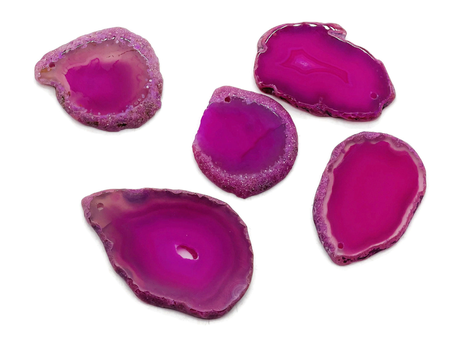 Pink Agate Slice Drilled - Pink Agate Slice Hole Geode Crystal Pendant - NC1244