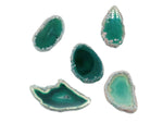 Green agate slice drilled gemstone pendant with natural crystal formations, ideal for jewelry making and craft projects.