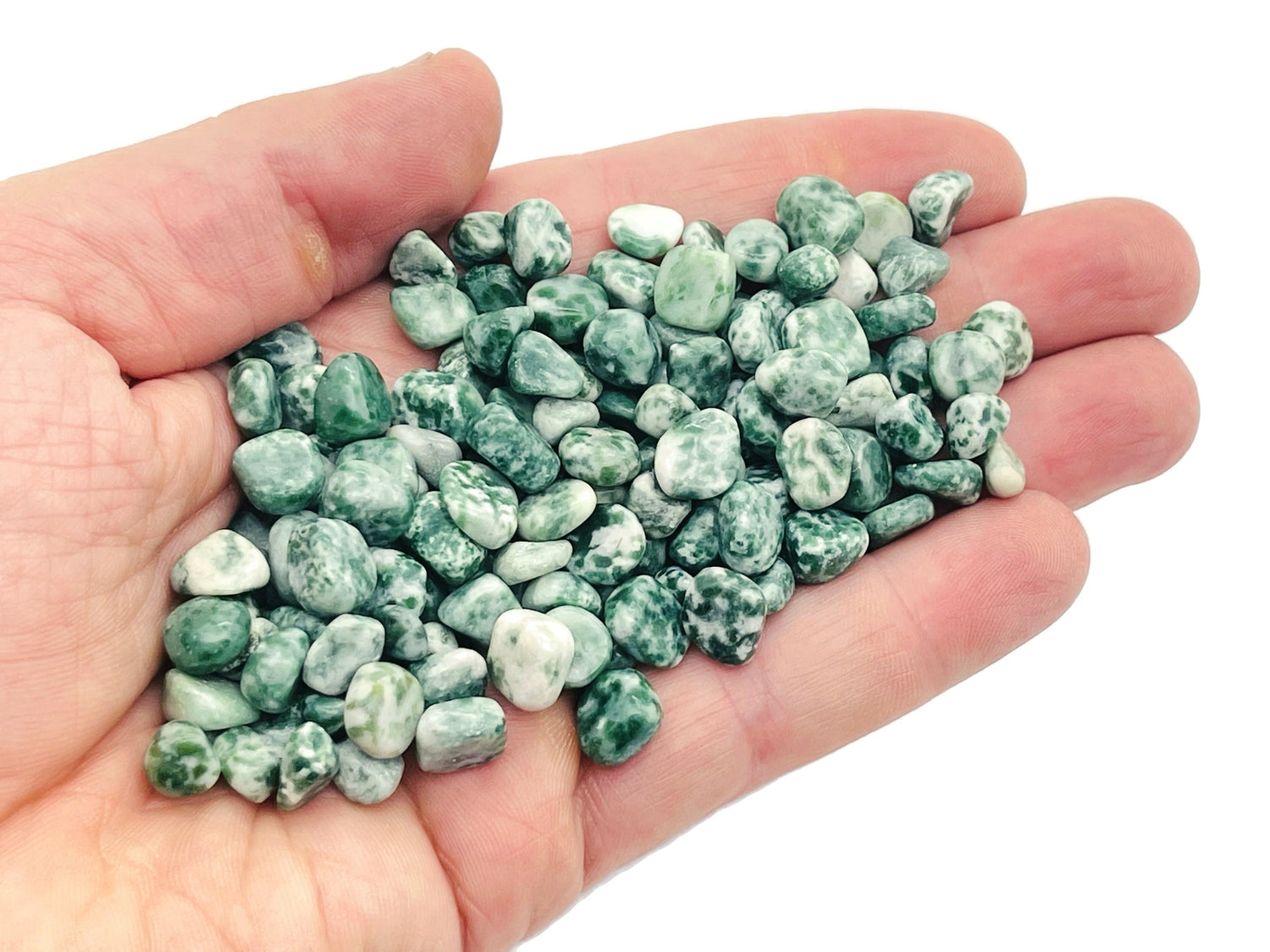 Green Dot Jade Crystal Chips - Qinghai Jade - Semi Tumbled Stone - Bulk - 7-9mm - CP1235