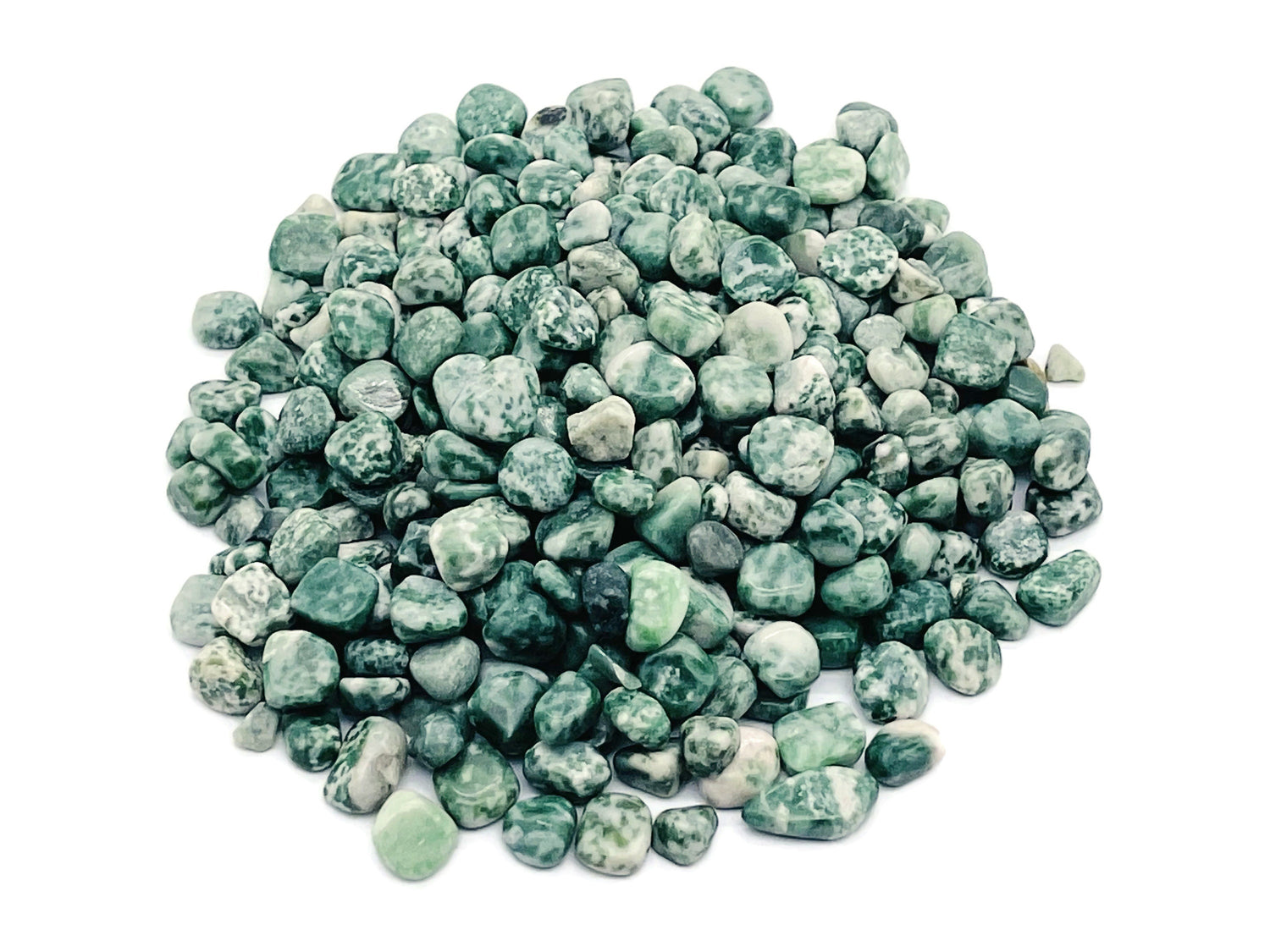 Green Dot Jade Crystal Chips - Qinghai Jade - Semi Tumbled Stone - Bulk - 7-9mm - CP1235