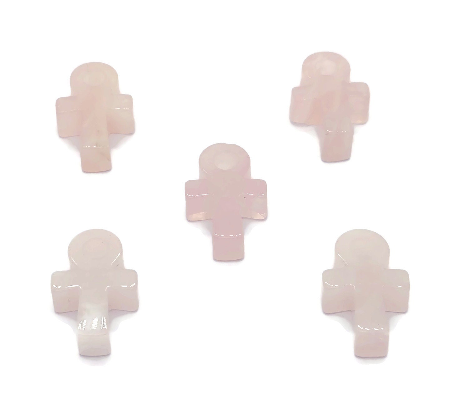Rose Quartz Anka Crystal Carving - Gemstone Ankhs - 30mm - AN1001