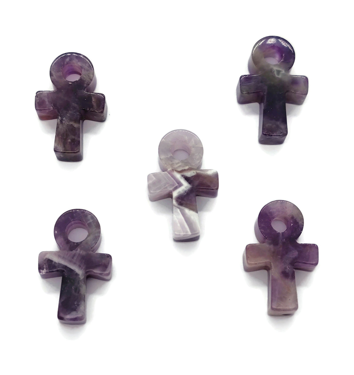 Amethyst Anka crystal carving by GemstoneGO, 30mm gemstone ankhs with purple amethyst color and detailed carved design.