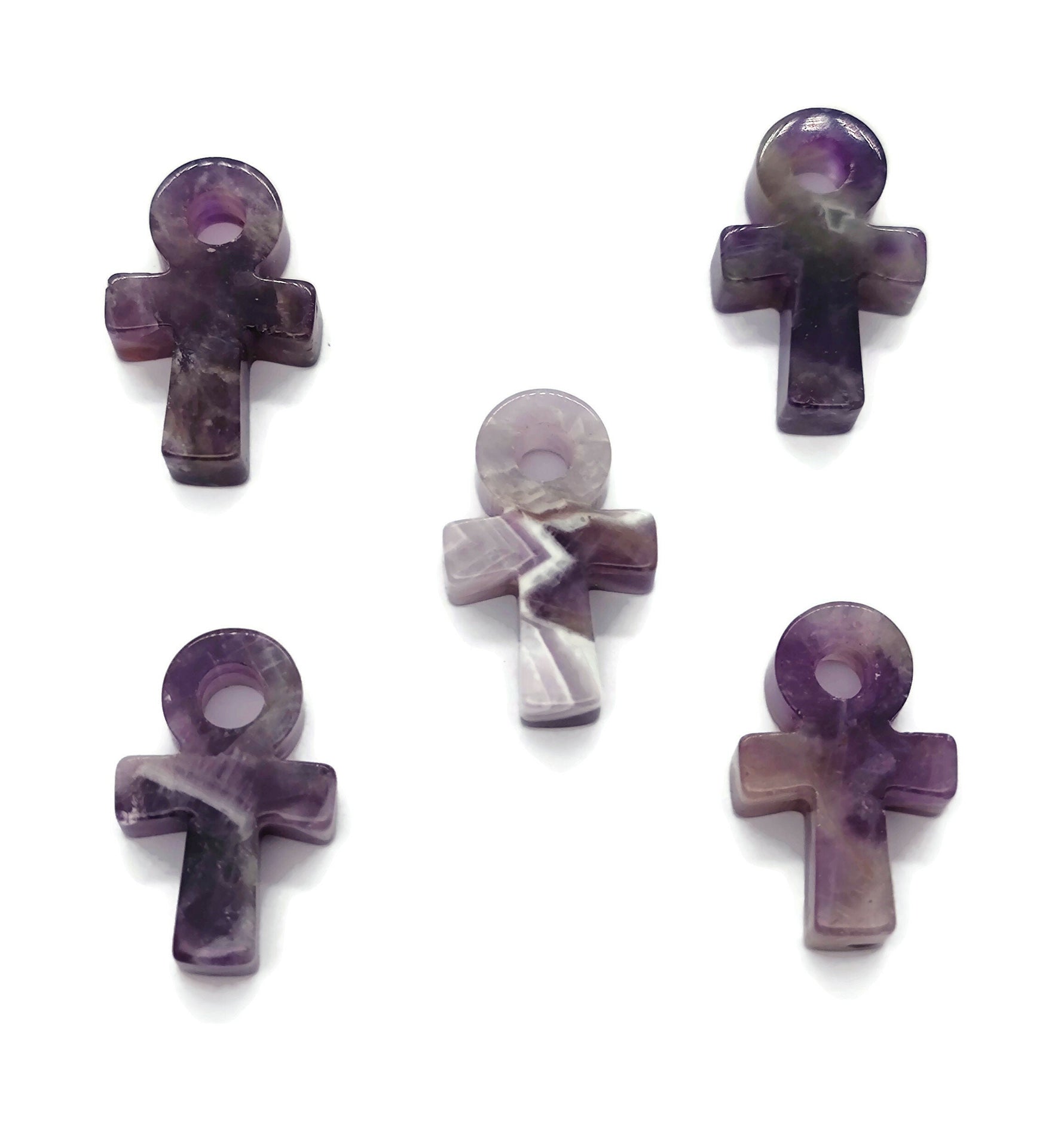 Amethyst Anka crystal carving by GemstoneGO, 30mm gemstone ankhs with purple amethyst color and detailed carved design.