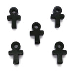 Obsidian Anka crystal carving with gemstone ankhs, 30mm size, crafted by GemstoneGO, detailed close-up of carved stone.