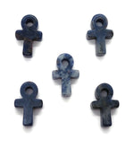 Blue sodalite Anka crystal carving, 30mm gemstone ankh symbol with intricate details, handcrafted by GemstoneGO.