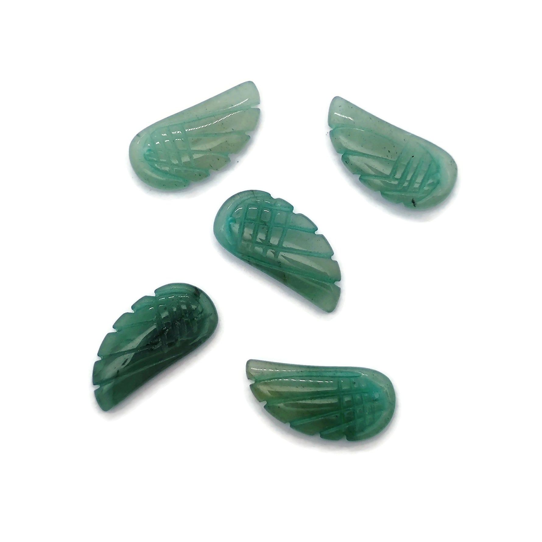 Aventurine angel wing crystal pendant with a hole charm, featuring green gemstone details and intricate wing design.